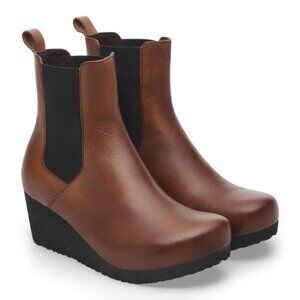 NIB Papillio by Birkenstock Wedge Ankle Boots - Ebba Pull On Color: Cognac